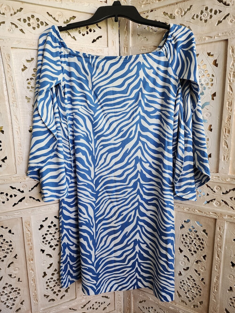 NWT La Mer Luxe Blue & White Zebra Print Dress- Womens Size XS